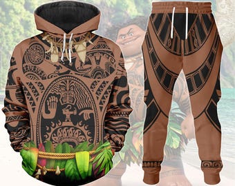 Felpa con cappuccio e jogger Maui Costume, maglietta 3D Moana Disney, maglietta con tatuaggio polinesiano, maglietta Disney Halloween, costume Maui Cosplay, regalo per papà