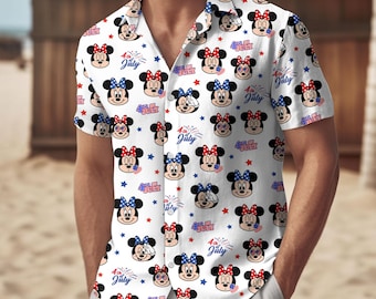 Mickey Mouse USA Hawaiian Shirt, 4th of July Hawaiian Summer Shirt, Cute Disney Summer Outfit for Women, American Summer Gift