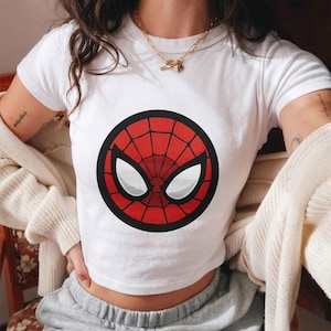 Spiderman Face Baby Tee, Marvel Spiderman Shirt, Cute Superhero Crop Top, Disneyland Outfit, Spider Man Graphic Tee, Gift For Her