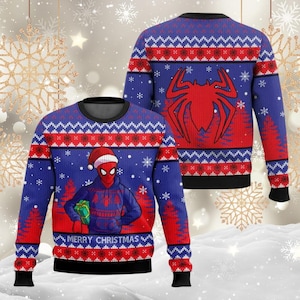 Merry Christmas Spider Man Ugly Sweater, Spider Man Santa Holiday Sweater, Superhero Christmas Sweatshirt, Family Xmas Sweater
