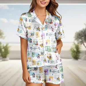 Disney Epcot Mickey & Friends Satin Pajamas, I'm Making Pour Choices Around The World Sleepwear, WDW Disney 2026 Trip Group Pjs Gift