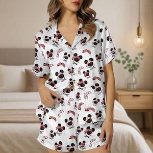 Pirate Mickey Satin Pajamas Set, Minnie and Mickey Pirate Sleepwear, Cute Summer Matching Shorts Set, Cruise Vacation Outfit