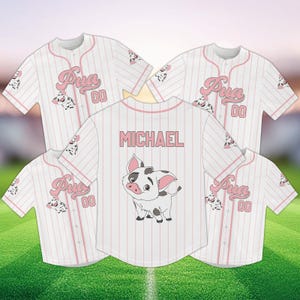 Pua the Pig Baseball Jersey Shirt, Cute Moana Character Shirt for Kids, Custom Name Matching Family Vacation Outfit