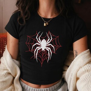 Spiderman Web Baby Tee, Red Spider Graphic Shirt, Spider Web Aesthetic Top, Gothic Superhero Tee, Marvel Fan Gift, Spidey Web Crop Top