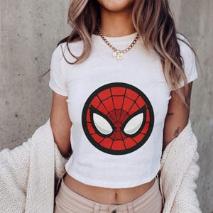 Spiderman Face Baby Tee, Marvel Spiderman Shirt, Cute Superhero Crop Top, Disneyland Outfit, Spider Man Graphic Tee, Gift For Her