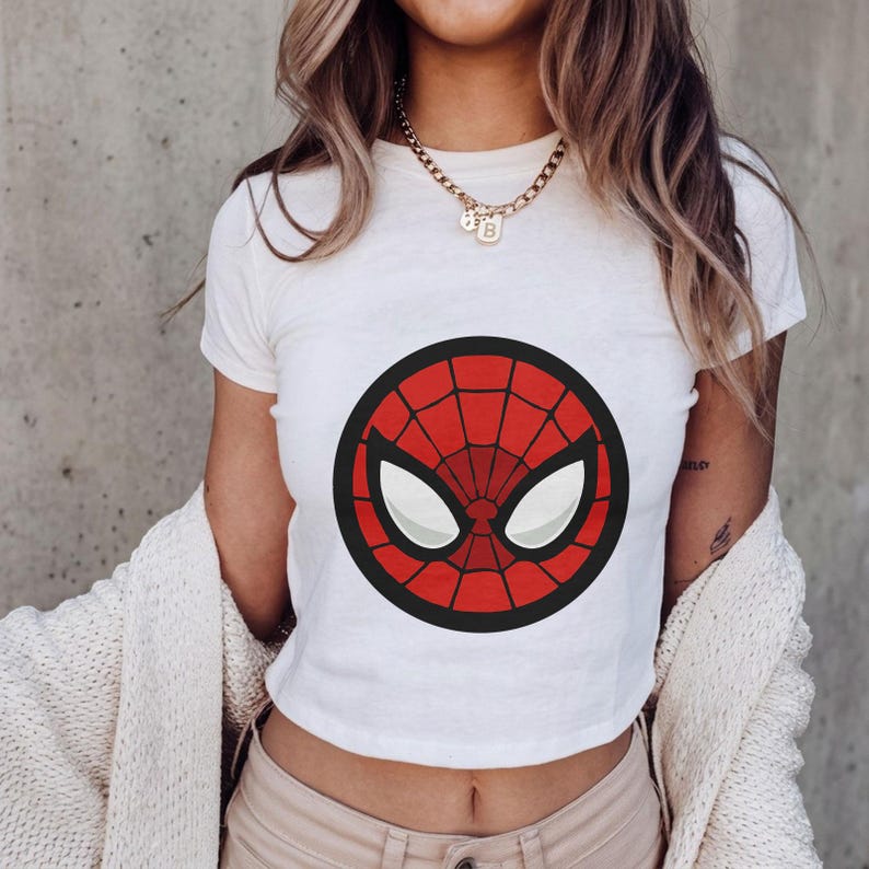 Spiderman Face Baby Tee, Marvel Spiderman Shirt, Cute Superhero Crop Top, Disneyland Outfit, Spider Man Graphic Tee, Gift For Her