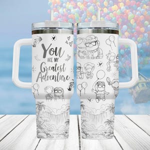 Disney Up Movie Stainless Steel Tumbler, Carl And Ellie Couple Tumbler, You Are My Greatest Adventure Cup, Valentine Gift For Her