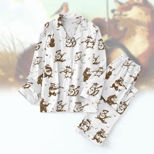 Raccoon Band Pajama Set, Cute Animal Sleepwear, Vintage Woodland Loungewear, Cozy Homewear, Funny Pajama, Relaxed Fit Nightwear