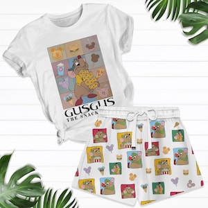 Gus Gus Snack Time T-shirt i zestaw szortów, Letni strój Disney Mouse, Uroczy zestaw piżamowy z kreskówek, Prezent dla smakoszy Disney, Wygodna odzież wypoczynkowa