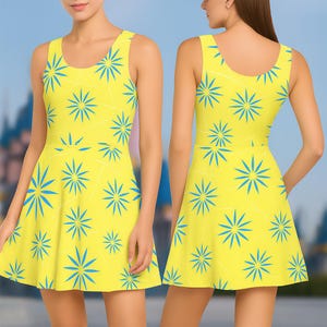 Vestido de skatista Joy Inside Out 2, traje de cosplay amarelo da Pixar, vestido feminino Joy, vestido fofo Joy para viagem à Disney, vestido feminino presente