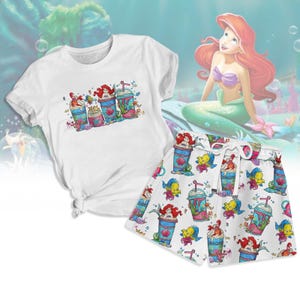 Ariel Boba Sommer T-Shirt Shorts Set, kleine Meerjungfrau Shirt, Prinzessin Strand Outfit Geschenk, Sommer Ariel Shirt, Geschenk für Mama