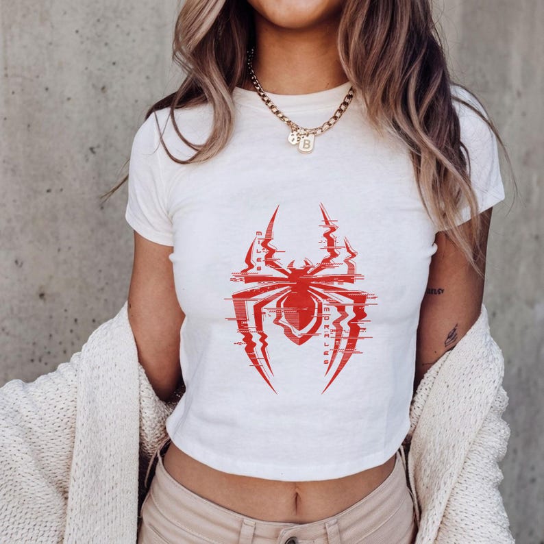Spider Baby Tee, Red Spider Verse Logo Crop Top, Streetwear Y2K Aesthetic Shirt, Superhero Graphic Tee Women, Logo Spider Man Shirt