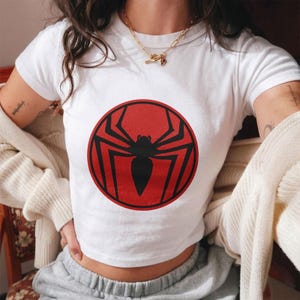 Spiderman Logo Baby Tee, Spider Logo Shirt, Superhero Crop Top, Retro Spider Tee, Aesthetic Y2K Baby Tee, Cute Spiderman Shirt For Wome