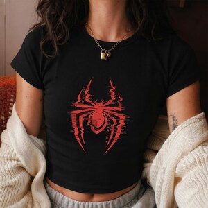 Spider Baby Tee, Red Spider Verse Logo Crop Top, Streetwear Y2K Aesthetic Shirt, Superhero Graphic Tee Women, Logo Spider Man Shirt