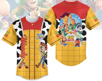 Woody Toy Story 30th Anniversary Baseball Jersey, Disney Pixar Costume Jersey Shirt, Woody Cowboy Cosplay, Halloween Jersey Kids Shirt