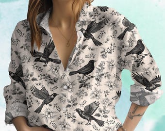 Starling Bird Blouse Shirt, Cute Bird Women Blouses Shirt, Bird Lover Shirt, Animal Shirt, Natural Shirt, Gift For Her, Gift For Mom