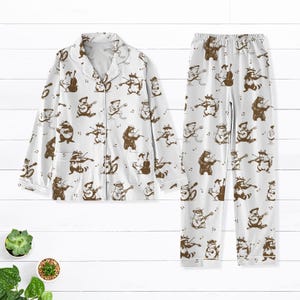 Raccoon Band Pajama Set, Cute Animal Sleepwear, Vintage Woodland Loungewear, Cozy Homewear, Funny Pajama, Relaxed Fit Nightwear