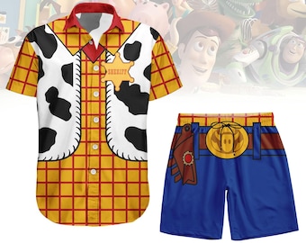 Koszula hawajska Woody'ego Toy Story, krótka koszula cosplayowa z guzikami w stylu kowbojskim, strój na Halloween Disneya, zestaw do cosplayu na wakacje