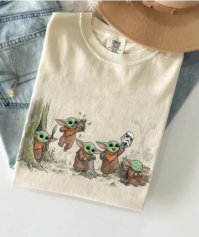 Baby Yoda Group Shirt, Grogu Comfort Colors Tee, Cute Alien Graphic TShirt, Star Wars Lover Gift, Casual Boho Top, Gift for Her