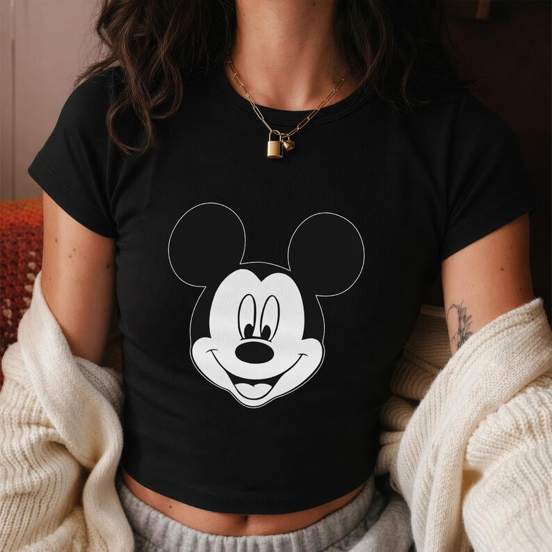 Classic Mickey Mouse Baby Tee, Disneyland Shirt, Disney World Shirt, Retro Mickey Crop Top, Cute Disney Gift For Mom, Disney Trip Shirt