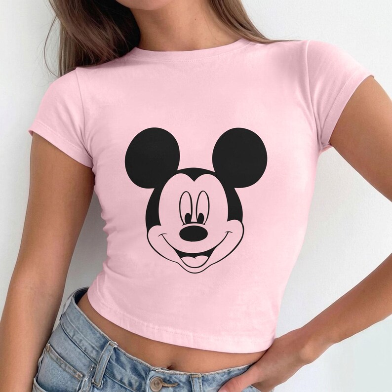 Classic Mickey Mouse Baby Tee, Disneyland Shirt, Disney World Shirt, Retro Mickey Crop Top, Cute Disney Gift For Mom, Disney Trip Shirt