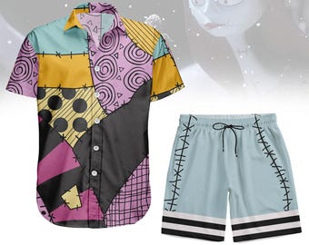 Halloween Sally Button Shirt / Shorts, Disney Sally Cosplay Hawaii-Hemd, Horror-Charakter Casual Shirt, gruselige Saison kurz für Frauen
