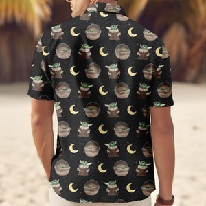 Disney Star Wars Grogu Button Shirt, Disney Baby Yoda Hawaiian Shirt, Retro Sci-Fi Summer Shirt, Mandalorian Gift Shirt, Cute Fan Shirt