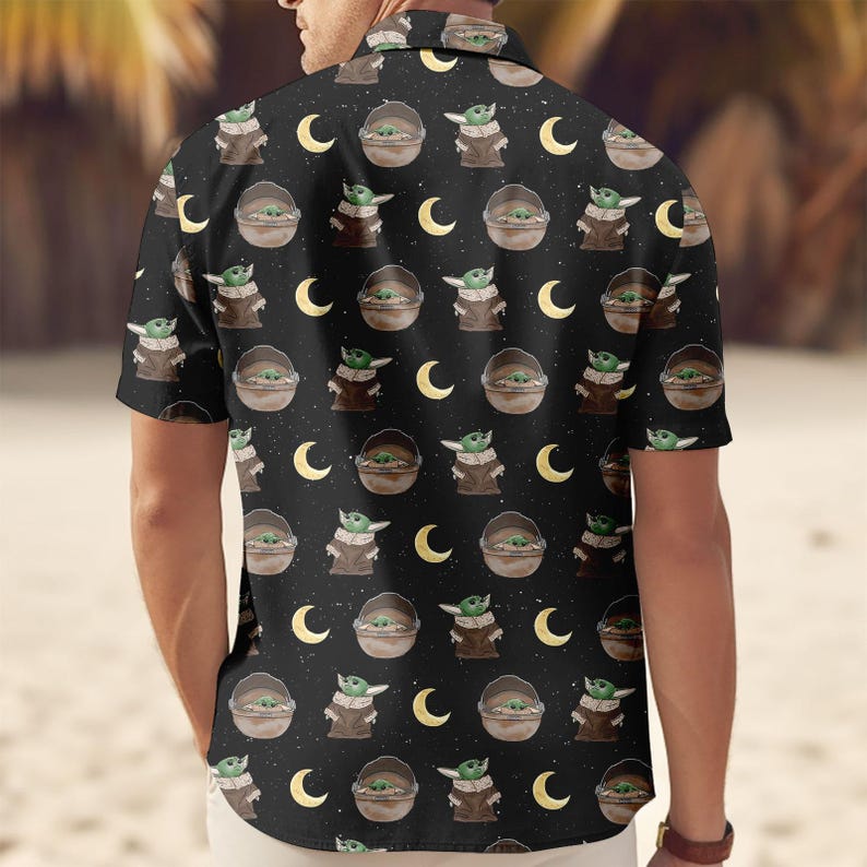 Disney Star Wars Grogu Button Shirt, Disney Baby Yoda Hawaiian Shirt, Retro Sci-Fi Summer Shirt, Mandalorian Gift Shirt, Cute Fan Shirt