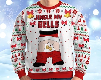 Jingle Balls hässliche Weihnachten Pullover, Weihnachtsmann Urlaub Pullover, Erwachsene Humor Weihnachten Pullover, lustiges Weihnachten Sweatshirt, Weihnachtsfeier Geschenk