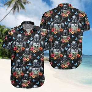 Mandalorian Grogu Flower Button Shirt, Baby Yoda Shirt, Star Wars This Is The Way Shirt, Disneyland Family Trip Shirt, Father's Day Gif