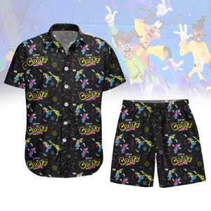 Camisa con botones de la película Goofy, pantalones cortos Goofy, camisa hawaiana de vacaciones con dibujos animados de los 90, camisa hawaiana Goofy de Disney, regalo de verano
