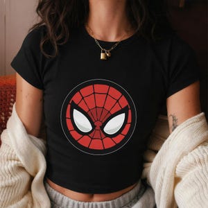 Spiderman Face Baby Tee, Marvel Spiderman Shirt, Cute Superhero Crop Top, Disneyland Outfit, Spider Man Graphic Tee, Gift For Her