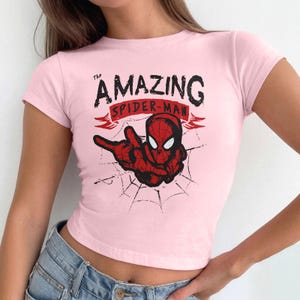 Spiderman Amazing Baby Tee, Vintage Spider-Man Grunge Shirt, Retro Marvel Superhero Top, Y2K Graphic Tee for Women, Gift for Marvel Fan