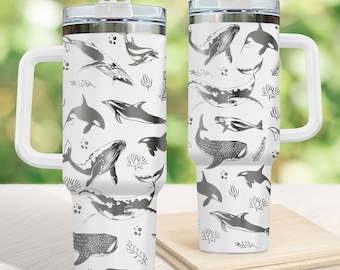Shark Engraved Tumbler 40 oz, Sea Animal Drinkware Tumbler 40 oz, SummerSea Shark Gift for Swimmers, Sea Life Lover Gift,  Tumbler Gift