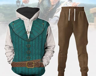 Moletom com Capuz Cosplay de Flynn Rider de Enrolados, Camiseta com Capuz Príncipe da Disney, Camiseta Princesa Rapunzel, Calça Jogger Disney, Presente para Ele
