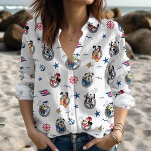 Disney Mickey And Co Cruise Linen Shirt, Mickey And Minnie Cruise Shirt, Disney Cruise Women Blouses Shirt, Summer Gift For Mom