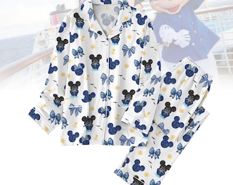Conjunto de pijamas Disney Mickey e Minnie Cruise, camisa Coquette Bow Mickey, pijamas Coquette Cruise para crianças, conjunto de pijamas combinando Disneylândia