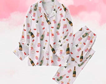 Champagne Wine Pajamas Set, Strawberry Holiday Pajamas, Macaron Cake Pajamas Women, Matching Family Pajamas, Soju Lover Shirt, Gift For