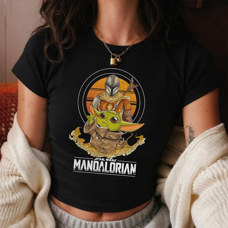 The Mandalorian Baby Tee, Grogu Baby Yoda Shirt, Star Wars Mando T-Shirt, Disney World Outfit, Cute Bounty Hunter Top, Gift for Her