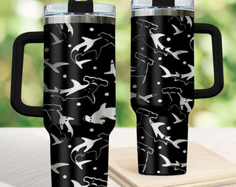 Shark Engraved Tumbler 40 oz, Sea Shark Gift for Swimmers, Sea Life Lover Gift, Sea Animal Drinkware Tumbler 40 oz, Summer Tumbler Gift