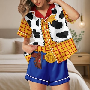 Woody Costume Satin Pajama Set, Cowboy Cosplay Short Pajamas, Toy Story Sleepwear, Sheriff Woody Pajamas Set, Gift For Her