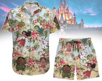 Camisa hawaiana de Moana de Disney, Conjunto de Moana en las playas de Aloha, Camisa hawaiana de princesas Disney, Camisa hawaiana tropical de Disney, Productos de Moana