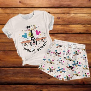 Disney Bound 2025 Tshirt, słodkie kreskówki samoloty letnie szorty i T-shirt, łączony prezent na lato dla ojca, Disney letnie szorty