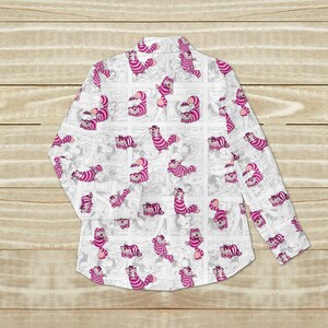 Cheshire Cat Linen Shirt, Alice In Wonderland Shirt, Cute Cartoon Button Shirt, Disney Fan Shirt, Summer Gift For Her, Pastel Shirt