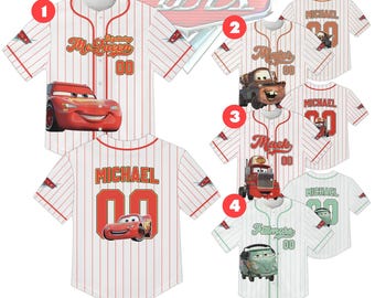 Custom Lightning McQueen Baseball Jersey, Personalized Cars Shirt, Family Trip Outfit for Kids & Adults, Cars Matching Group Jersey