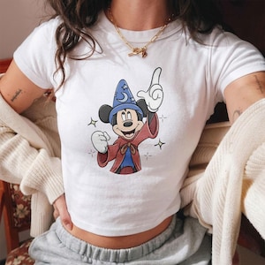 Sorcerer Mickey Mouse Baby Tee, Fantasia Disney Vintage Style Crop Top, Magic Kingdom Aesthetic Shirt, Retro Celestial Disney Tee