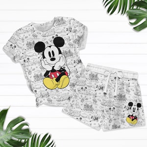 Zestaw T-shirtów i spodenek Myszki Miki, słodki letni strój z kreskówek, ubrania plażowe Disney dla mężczyzn, prezent na lato Dinsey