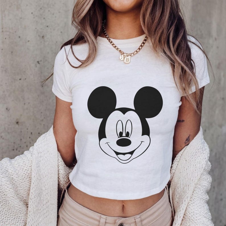 Classic Mickey Mouse Baby Tee, Disneyland Shirt, Disney World Shirt, Retro Mickey Crop Top, Cute Disney Gift For Mom, Disney Trip Shirt