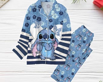 Stitch Pajamas Set, Stitch Pajamas Pants, Disney Stitch Pajamas, Pj Sets For Women, Disney Dog Shirt, Ohana Means Family Shirt