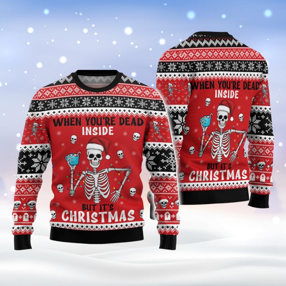 Skeleton Ugly Christmas Sweater Dead Inside but It s Christmas Shirt Skull Santa Holiday Sweater Funny Coffee Shirt Xmas 2024 Gift Etsy